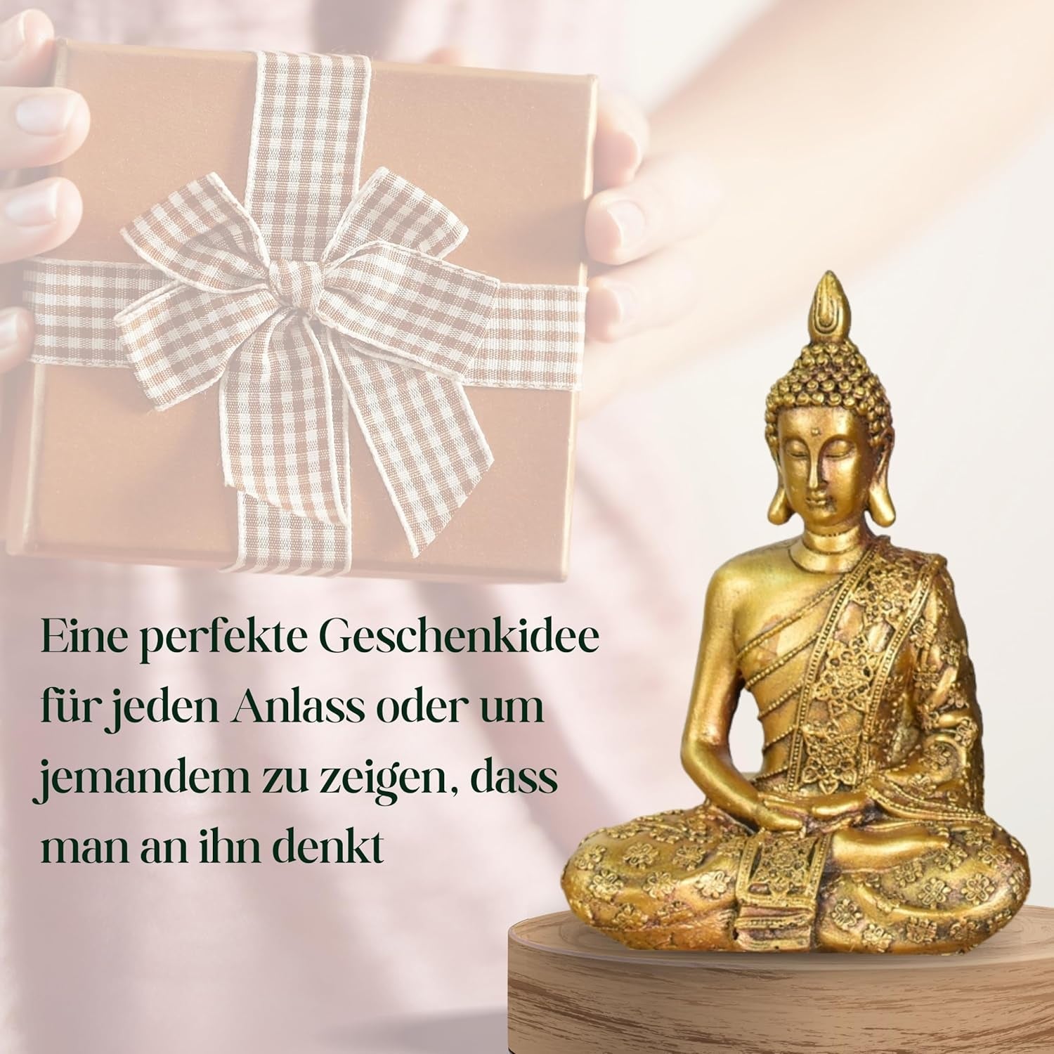 Zen'Light - Beeldje met Boeddhahoofd Sanci - Decoratie voor Zen, meditatie en feng shui - Cadeau voor een ontspannende en spirituele sfeer - Boeddhabeeld - Hoogte: 18 cm - Kleur: goud Beeldjes en sculpturen Naty Shop