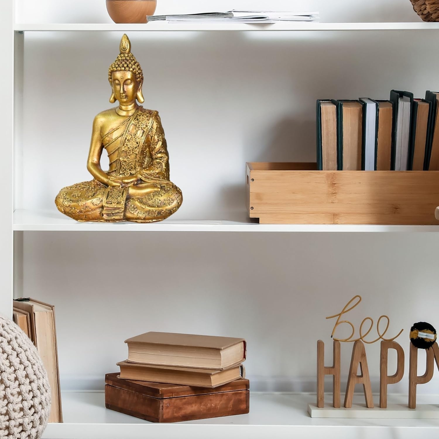 Zen'Light - Beeldje met Boeddhahoofd Sanci - Decoratie voor Zen, meditatie en feng shui - Cadeau voor een ontspannende en spirituele sfeer - Boeddhabeeld - Hoogte: 18 cm - Kleur: goud Beeldjes en sculpturen Naty Shop