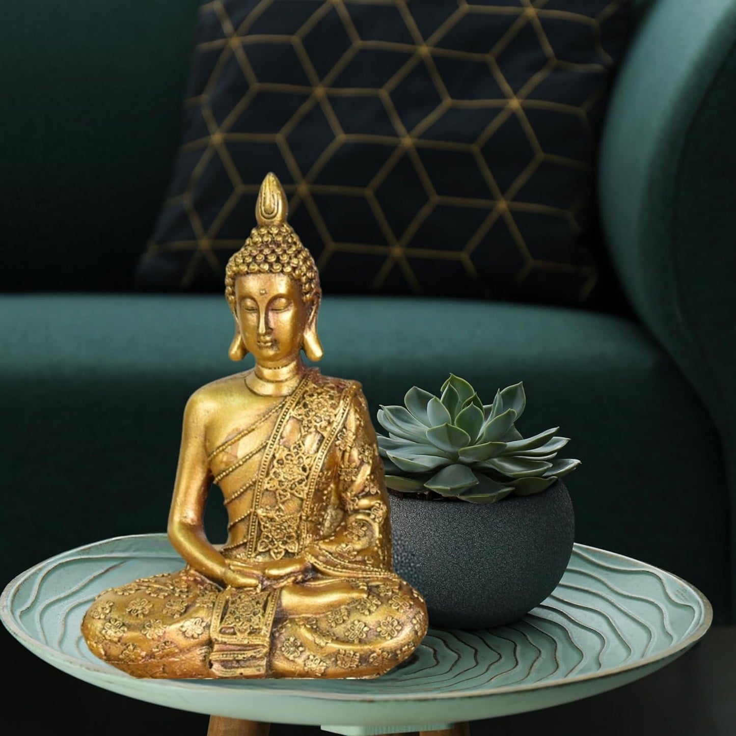 Zen'Light - Beeldje met Boeddhahoofd Sanci - Decoratie voor Zen, meditatie en feng shui - Cadeau voor een ontspannende en spirituele sfeer - Boeddhabeeld - Hoogte: 18 cm - Kleur: goud Beeldjes en sculpturen Naty Shop