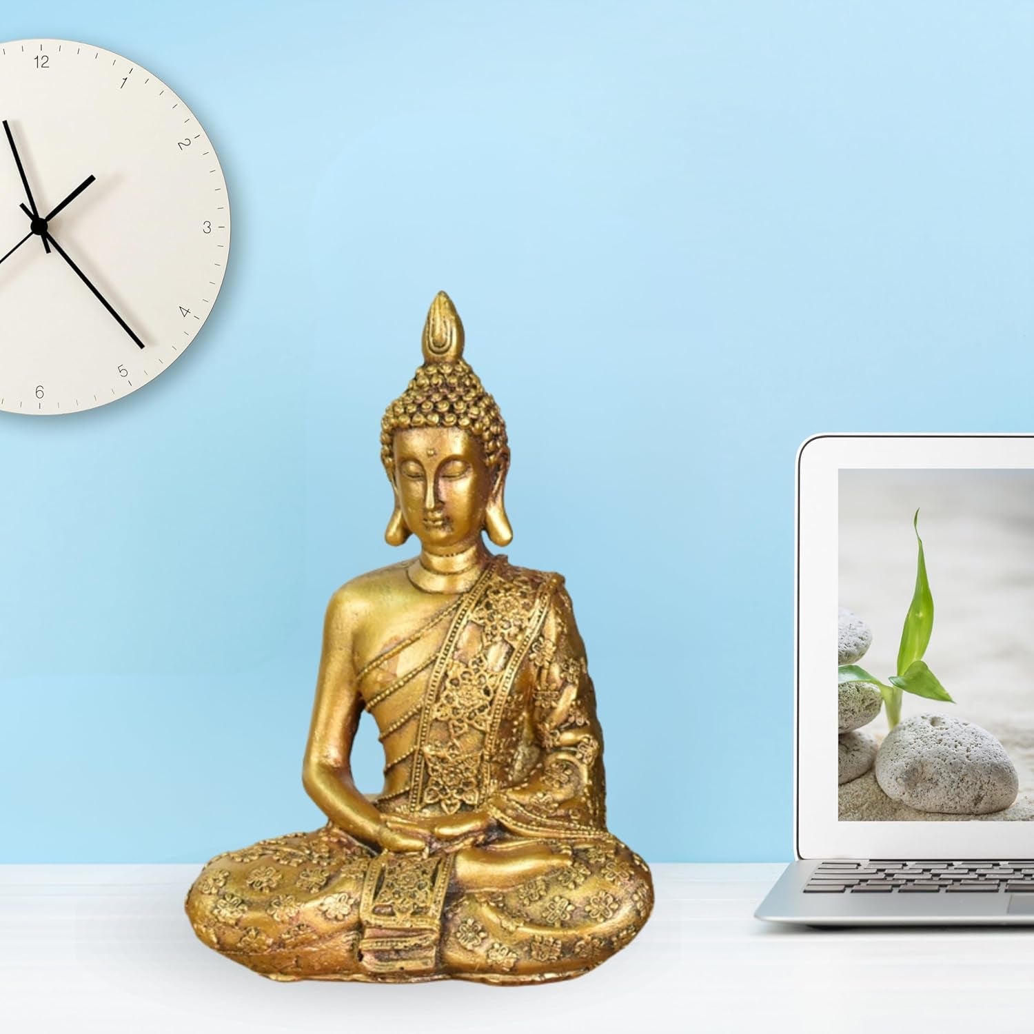 Zen'Light - Beeldje met Boeddhahoofd Sanci - Decoratie voor Zen, meditatie en feng shui - Cadeau voor een ontspannende en spirituele sfeer - Boeddhabeeld - Hoogte: 18 cm - Kleur: goud Beeldjes en sculpturen Naty Shop