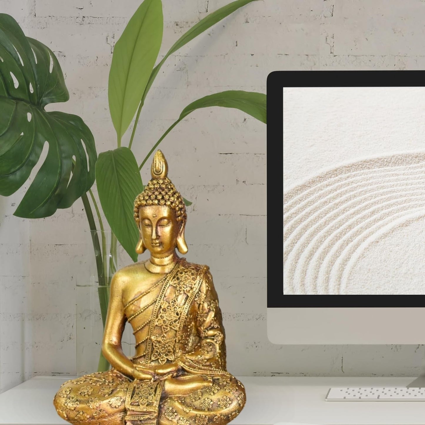 Zen'Light - Beeldje met Boeddhahoofd Sanci - Decoratie voor Zen, meditatie en feng shui - Cadeau voor een ontspannende en spirituele sfeer - Boeddhabeeld - Hoogte: 18 cm - Kleur: goud Beeldjes en sculpturen Naty Shop