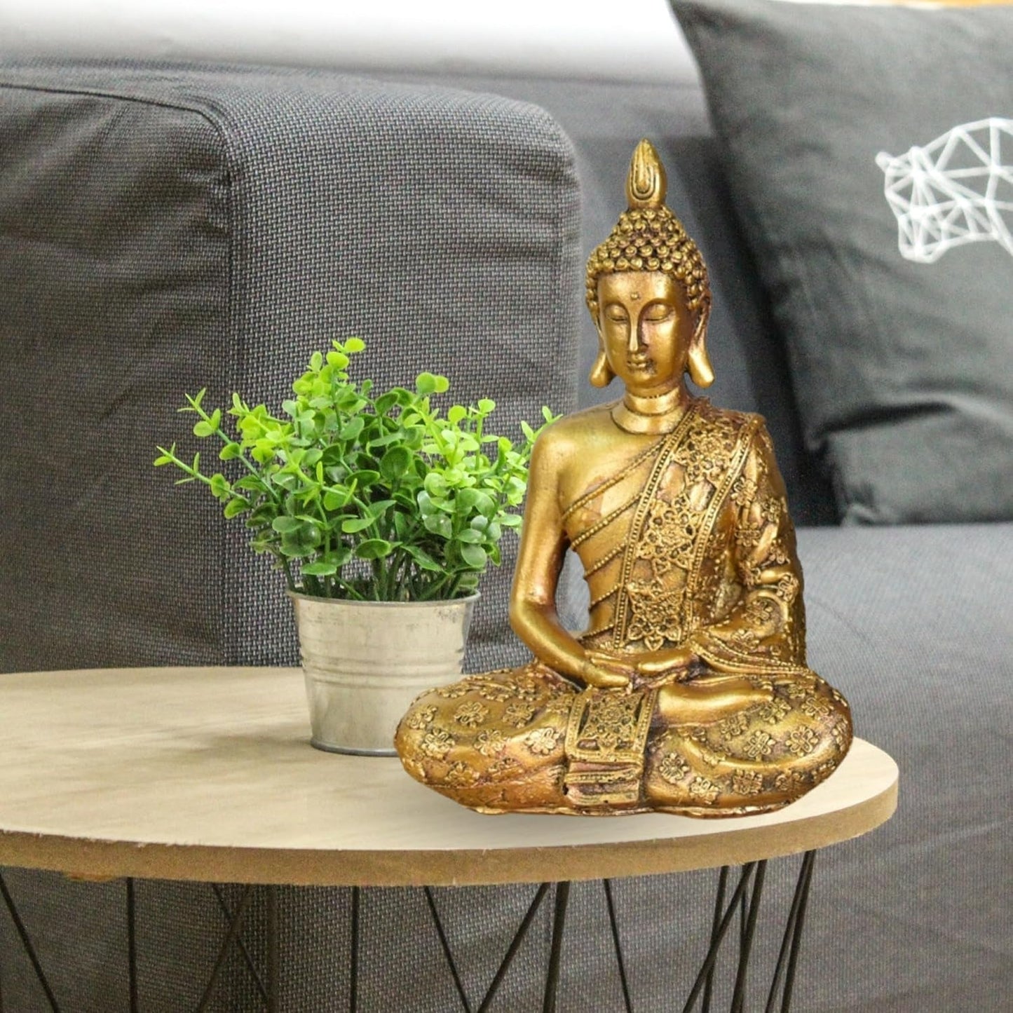 Zen'Light - Beeldje met Boeddhahoofd Sanci - Decoratie voor Zen, meditatie en feng shui - Cadeau voor een ontspannende en spirituele sfeer - Boeddhabeeld - Hoogte: 18 cm - Kleur: goud Beeldjes en sculpturen Naty Shop