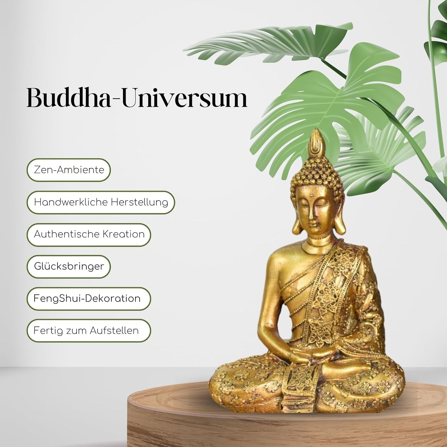 Zen'Light - Beeldje met Boeddhahoofd Sanci - Decoratie voor Zen, meditatie en feng shui - Cadeau voor een ontspannende en spirituele sfeer - Boeddhabeeld - Hoogte: 18 cm - Kleur: goud Beeldjes en sculpturen Naty Shop