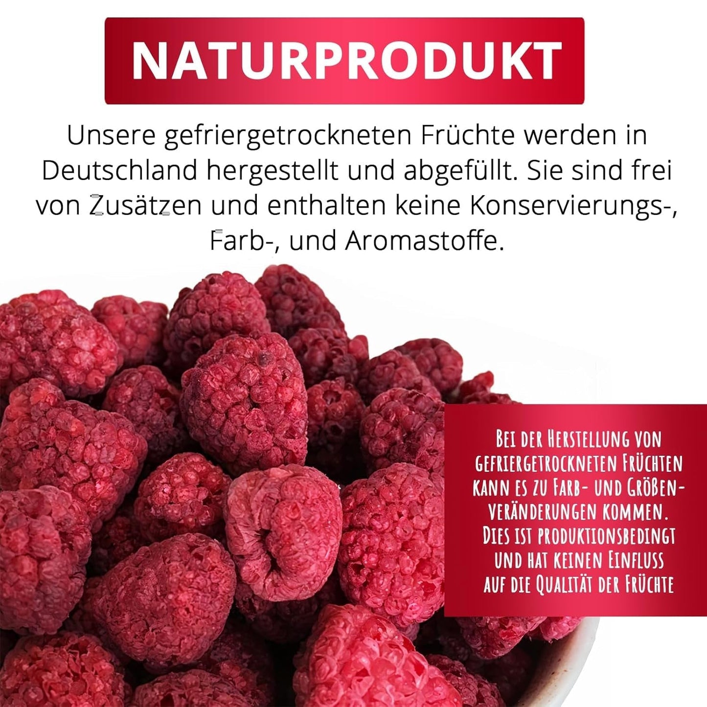 Gevriesdroogde frambozen, GEEN Chinese producten, 500 g gevriesdroogd heel fruit, zonder toevoegingen, fruitig, gemaakt in Duitsland Gedroogde producten Naty Shop